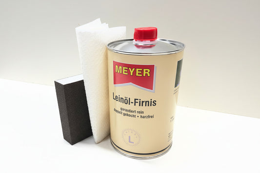 Pflegeset bestehend aus 1 L Öl, 1 Schleifschwamm, Microfasertuch