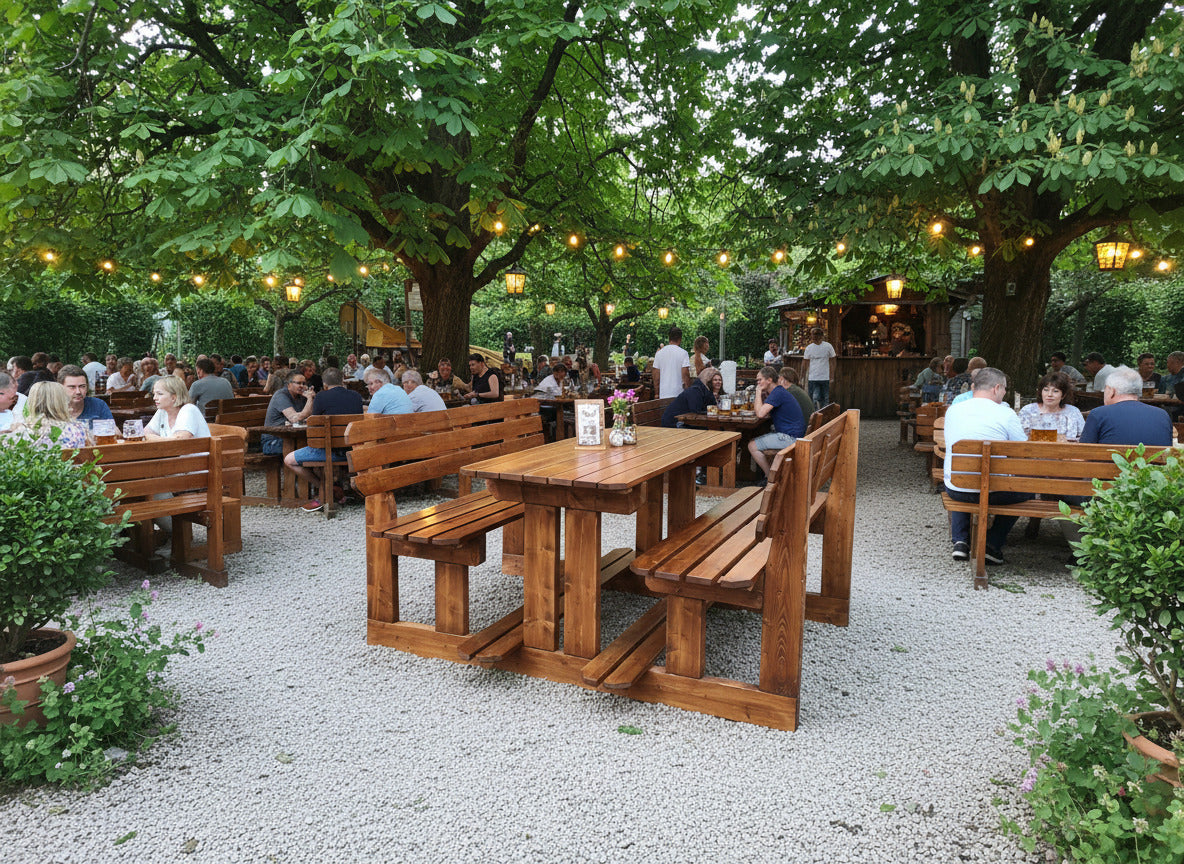 Sitzgarnitur für 6 Personen aus massiver Fichte, lasiert nach Wunsch 1800 mm breit, Tischplatte 1800 x 710 mm